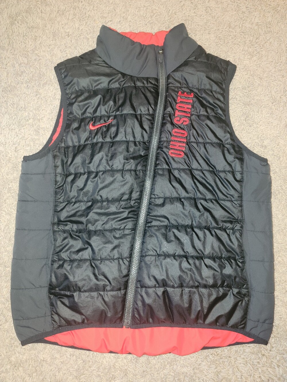 Nike Black Quilted Vest with Red Accents - Ohio State Size Medium